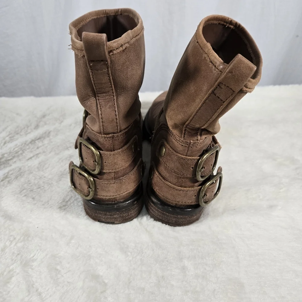 Lucky Brand Norton Leather Buckle Ankle Bootie Brown Pull On Size 7 - Picture 4 of 8